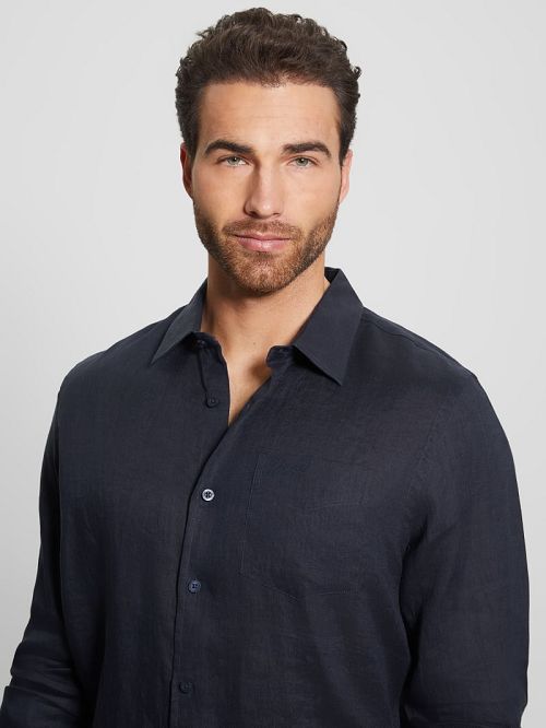 Guess Eco Island Linen Shirt Blauw | GUESS-SN31123