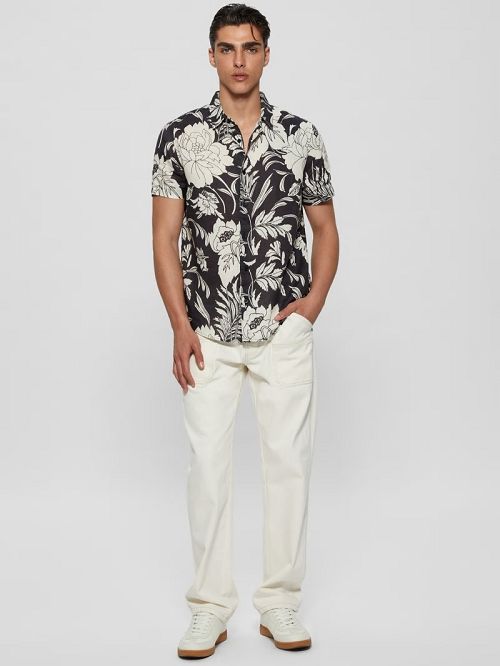 Guess Eco Island Linen Shirt Zwart Wit | GUESS-SN31235