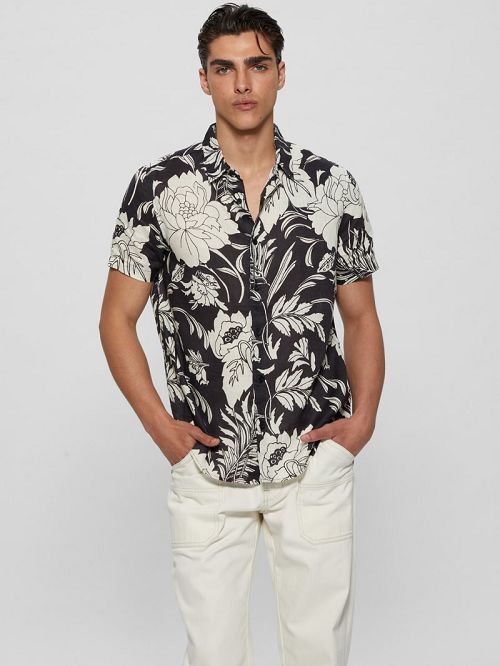 Guess Eco Island Linen Shirt Zwart Wit | GUESS-SN31235
