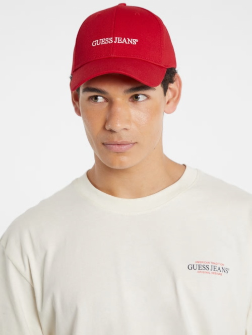 Guess Eco Jeans Logo Baseball Cap Rood | GUESS-SN31925