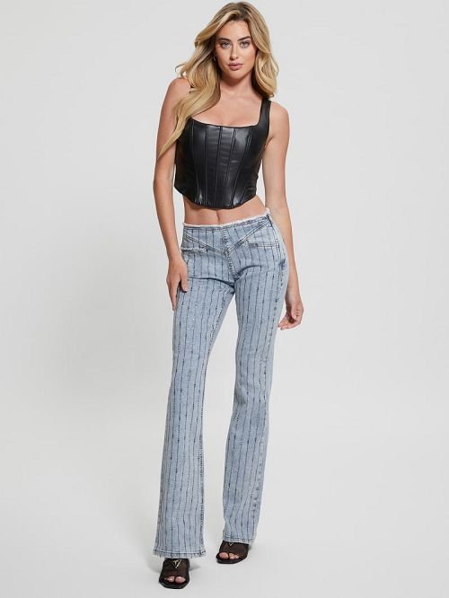 Guess Eco Joe Rhinestone Stripe Flared Jeans Blauw | GUESS-SN26637