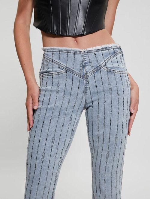 Guess Eco Joe Rhinestone Stripe Flared Jeans Blauw | GUESS-SN26637