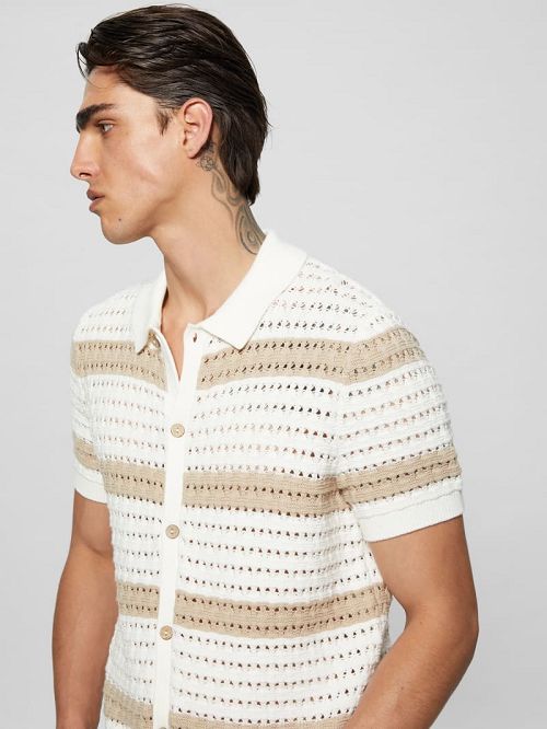 Guess Eco Joshua Striped Crochet Shirt Multi | GUESS-SN31270