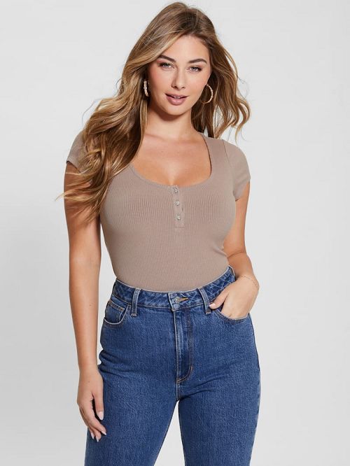 Guess Eco Karlee Henley Tee Beige | GUESS-SN27165