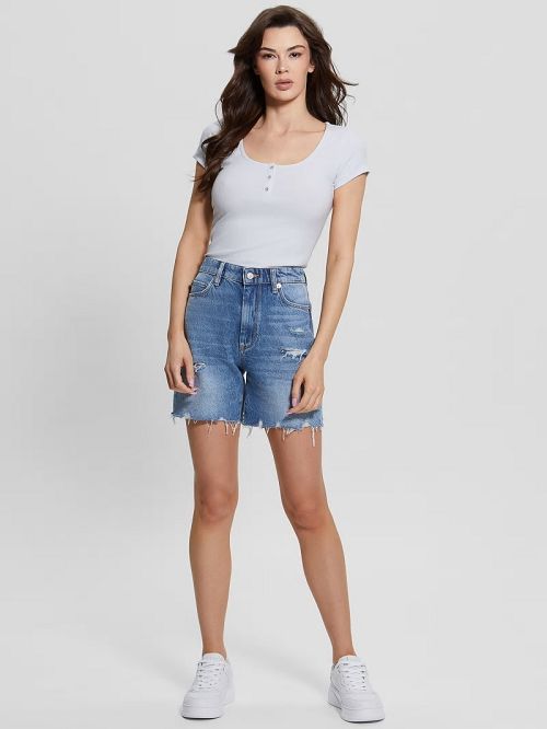 Guess Eco Karlee Henley Tee Blauw | GUESS-SN27532