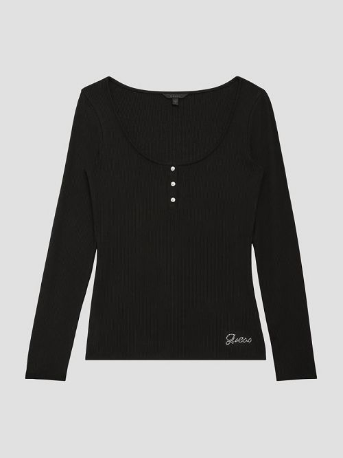 Guess Eco Karlee Long-Sleeve Henley Zwart | GUESS-SN27162