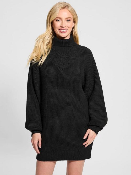 Guess Eco Katie Turtleneck Sweater Dress Zwart | GUESS-SN26813