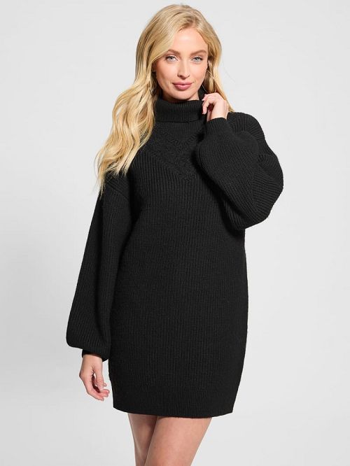 Guess Eco Katie Turtleneck Sweater Dress Zwart | GUESS-SN26813