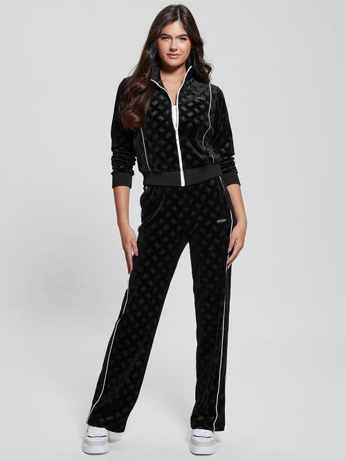 Guess Eco Krissy Velvet Zip-Up Sweatshirt Zwart | GUESS-SN28417