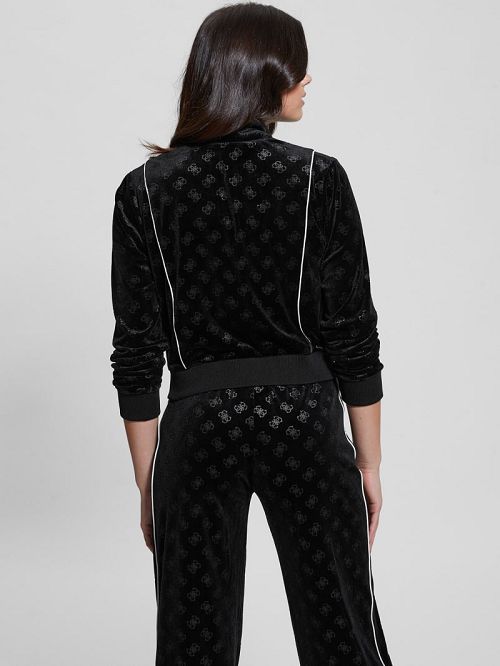 Guess Eco Krissy Velvet Zip-Up Sweatshirt Zwart | GUESS-SN28417