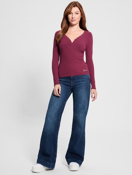 Guess Eco Kyla Rib Henley Tee Rood | GUESS-SN27443