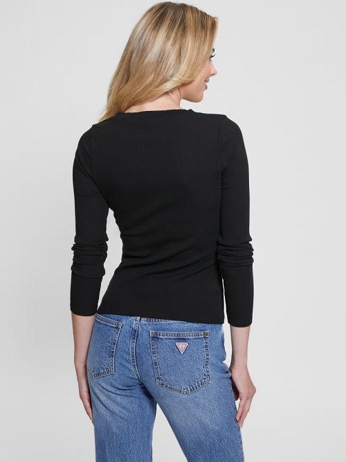 Guess Eco Kyla Rib Henley Tee Zwart | GUESS-SN27545