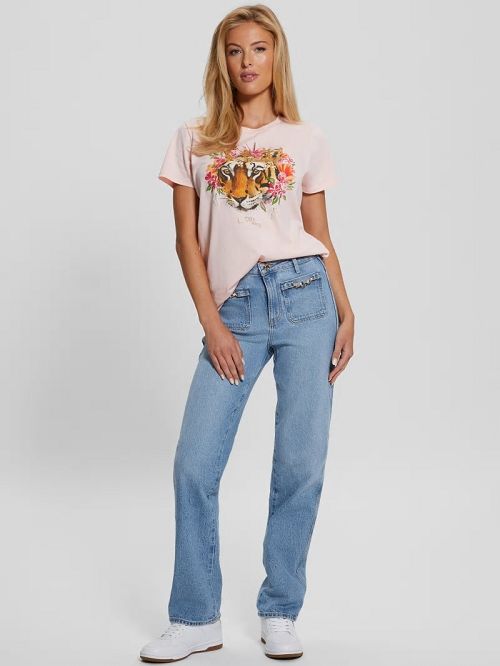 Guess Eco Le Tigre Easy Tee Roze | GUESS-SN27223
