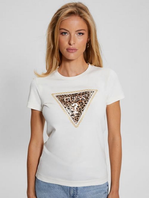 Guess Eco Leo Signature Triangle Tee Wit | GUESS-SN27158