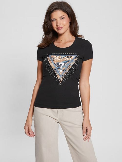 Guess Eco Leo Signature Triangle Tee Zwart | GUESS-SN27166
