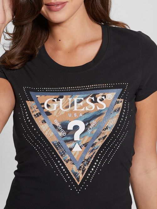 Guess Eco Leo Signature Triangle Tee Zwart | GUESS-SN27166