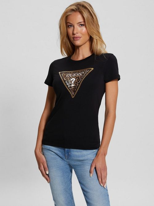 Guess Eco Leo Signature Triangle Tee Zwart | GUESS-SN27222