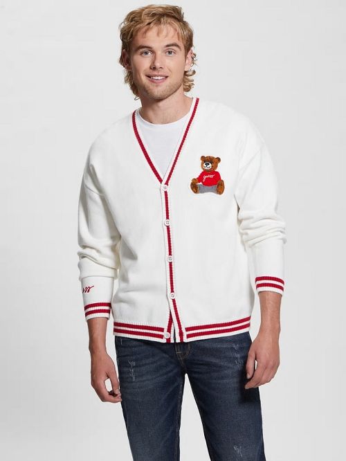Guess Eco Liam Patch Cardigan Wit | GUESS-SN30989