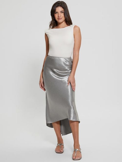 Guess Eco Lilya Satin Midi Skirt Grijs | GUESS-SN28163