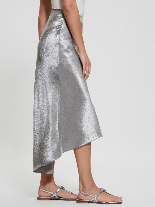 Guess Eco Lilya Satin Midi Skirt Grijs | GUESS-SN28163