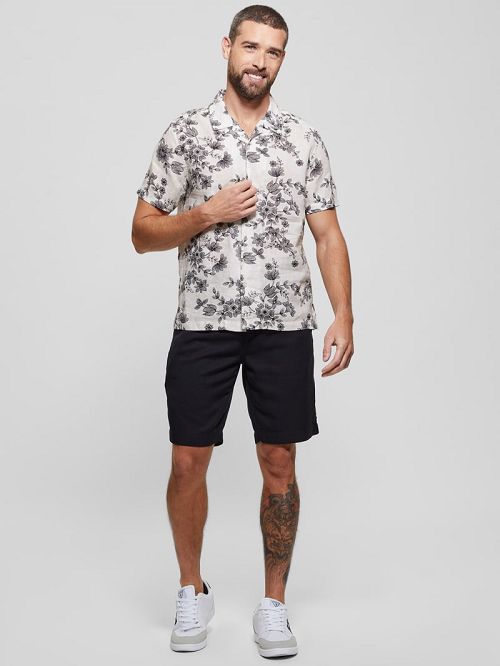Guess Eco Linen Freehand Floral Shirt Zwart Wit | GUESS-SN31215