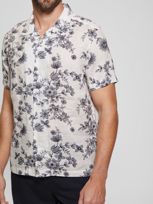 Guess Eco Linen Freehand Floral Shirt Zwart Wit | GUESS-SN31215