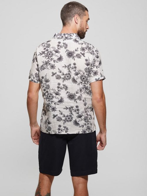 Guess Eco Linen Freehand Floral Shirt Zwart Wit | GUESS-SN31215