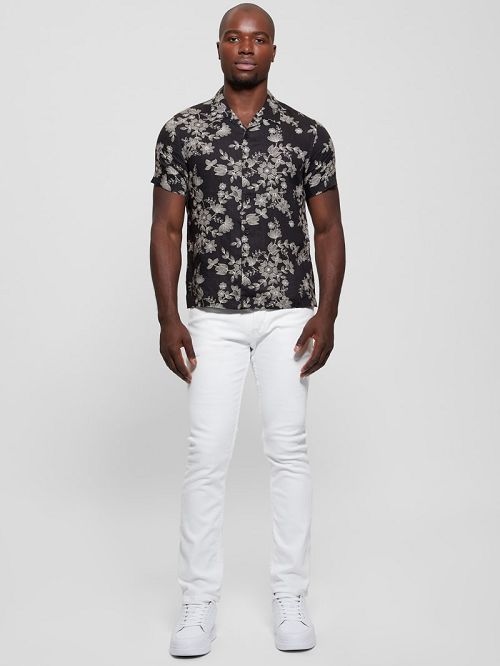 Guess Eco Linen Freehand Floral Shirt Zwart Wit | GUESS-SN31257