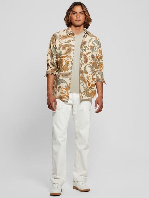 Guess Eco Linen Paisley Shirt Beige | GUESS-SN31314