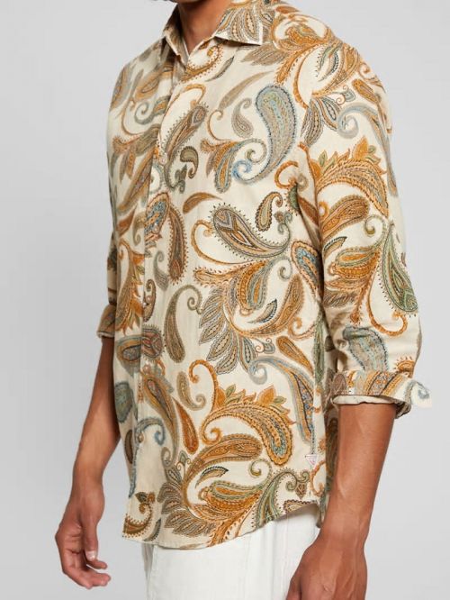 Guess Eco Linen Paisley Shirt Beige | GUESS-SN31314
