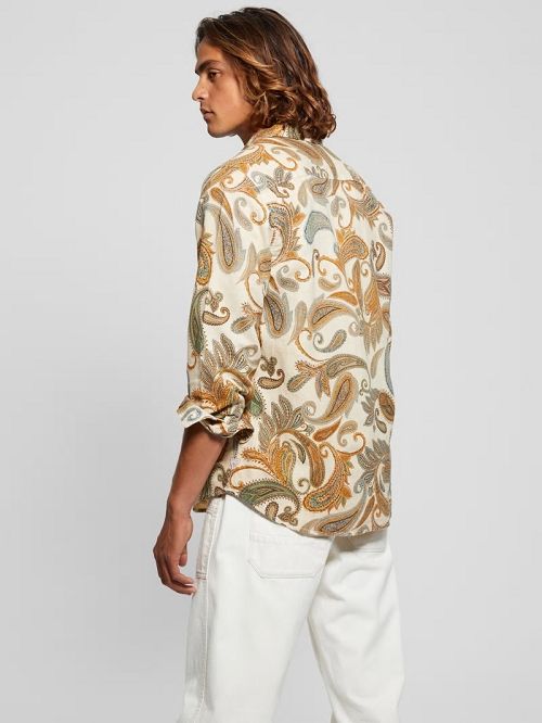 Guess Eco Linen Paisley Shirt Beige | GUESS-SN31314