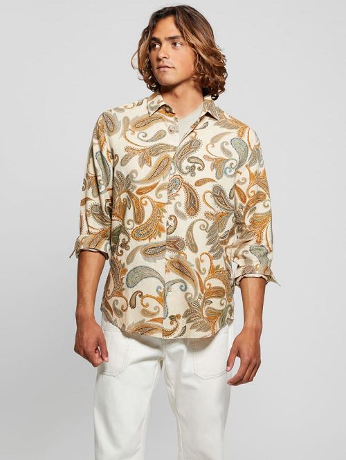 Guess Eco Linen Paisley Shirt Beige | GUESS-SN31314