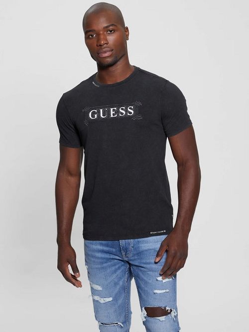 Guess Eco Logo Applique Tee Zwart | GUESS-SN30664