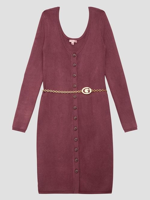 Guess Eco Lorah Chain Belted Dress Rood | GUESS-SN26866