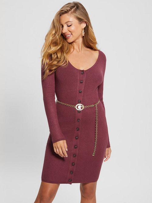 Guess Eco Lorah Chain Belted Dress Rood | GUESS-SN26866