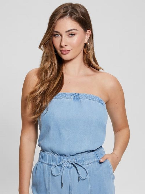 Guess Eco Lucia Denim Cargo Jumpsuit Blauw | GUESS-SN26940