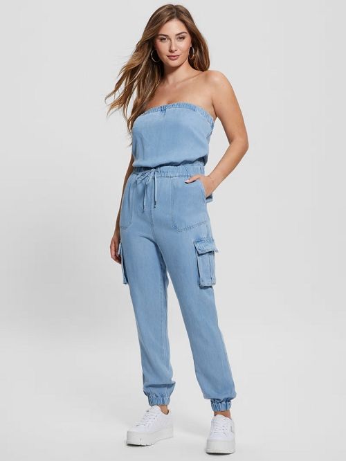 Guess Eco Lucia Denim Cargo Jumpsuit Blauw | GUESS-SN26940