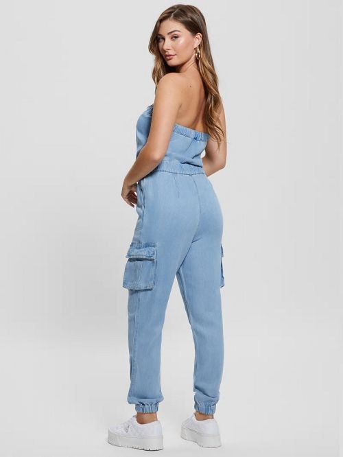 Guess Eco Lucia Denim Cargo Jumpsuit Blauw | GUESS-SN26940