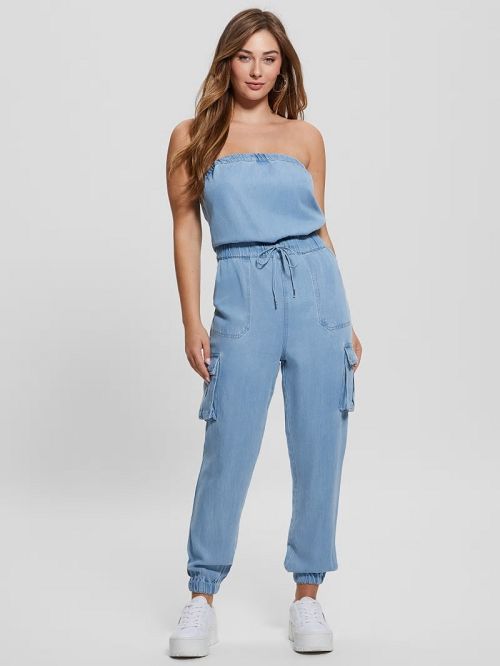 Guess Eco Lucia Denim Cargo Jumpsuit Blauw | GUESS-SN26940