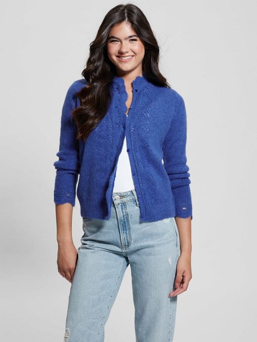 Guess Eco Macie Crochet Cardigan Blauw | GUESS-SN27760
