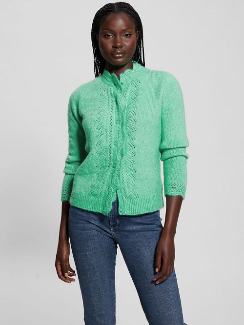 Guess Eco Macie Crochet Cardigan Groen | GUESS-SN27796