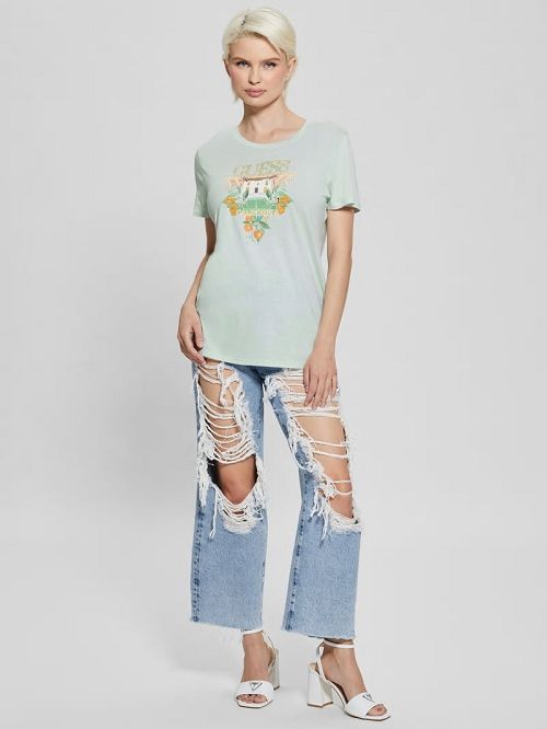 Guess Eco Mansion Easy Logo Tee Blauw | GUESS-SN27114