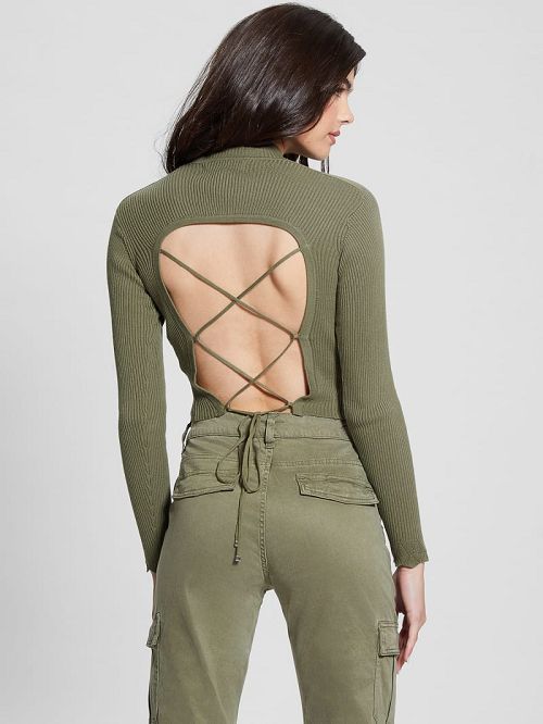 Guess Eco Marie Open-Back Sweater Top Groen | GUESS-SN27735