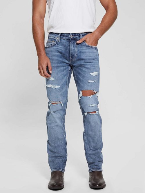 Guess Eco Mateo Destroyed Straight Jeans Blauw | GUESS-SN30453