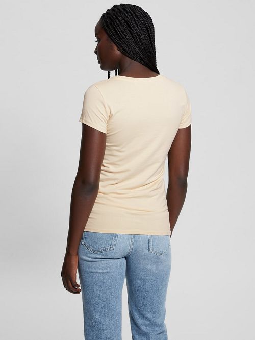 Guess Eco Maze Rhinestone Triangle Logo Tee Beige | GUESS-SN27615