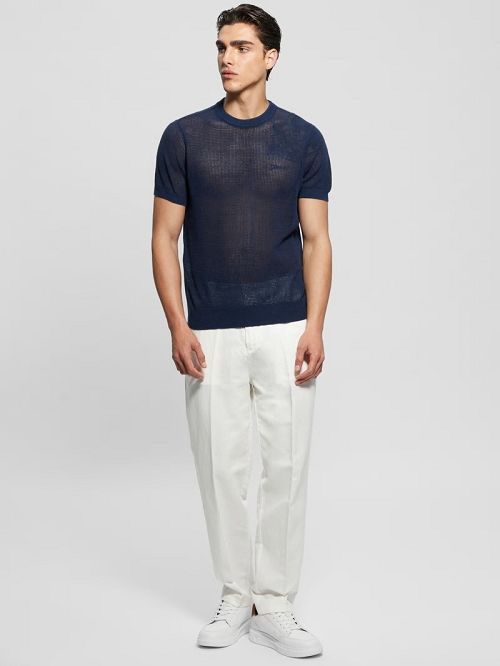 Guess Eco Mesh Lenny Crewneck Tee Blauw | GUESS-SN30627