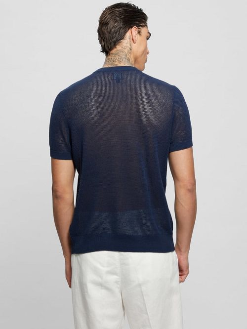 Guess Eco Mesh Lenny Crewneck Tee Blauw | GUESS-SN30627