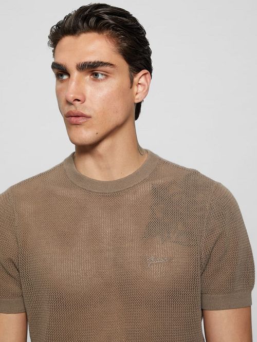 Guess Eco Mesh Lenny Crewneck Tee Bruin | GUESS-SN30638