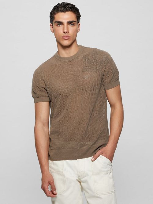 Guess Eco Mesh Lenny Crewneck Tee Bruin | GUESS-SN30638