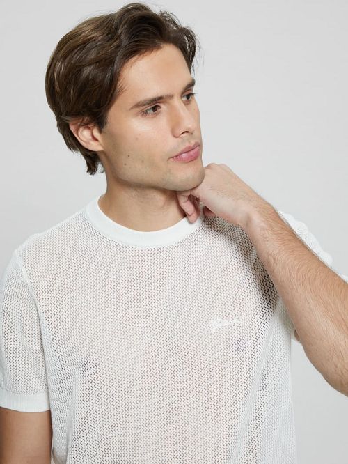 Guess Eco Mesh Lenny Crewneck Tee Wit | GUESS-SN30628